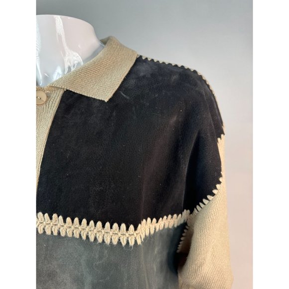 Virgola Uomo Patchwork Sweater Cardigan Size XL Beige Suede Suede, Ramie - Picture 3 of 16